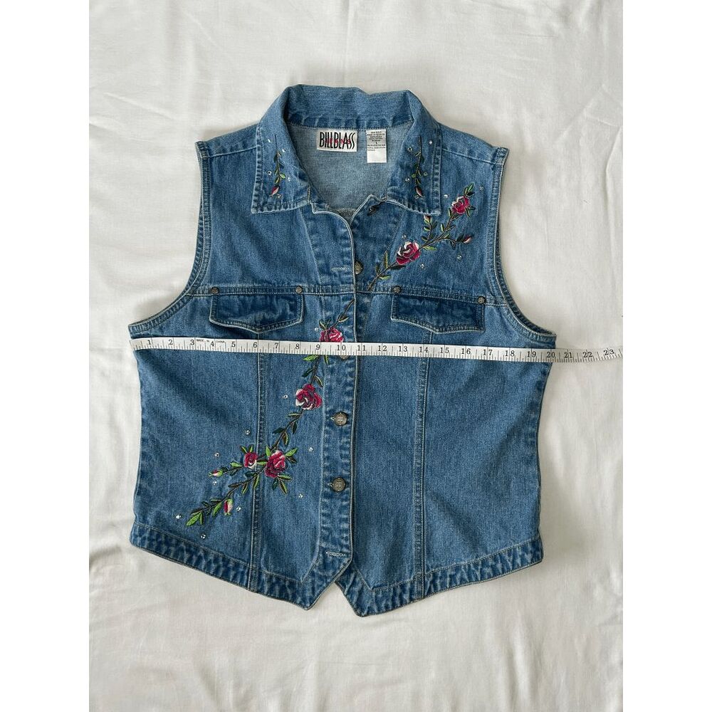 Vintage Bill Blass Blue Jean Flower Embroidered & Sequined Vest Size L 90's Y2K - Picture 6 of 6